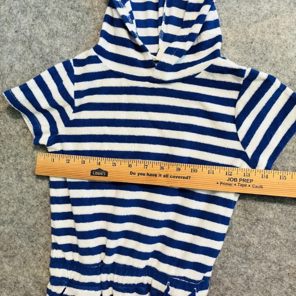 Crewcuts Coverup Girls XS Blue White Striped Hooded Terry Swim Dress